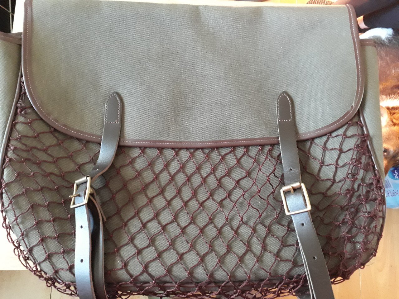 canvas and leather net front game bag